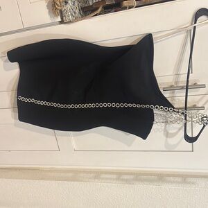 Hours Black Dress with Silver Chain Strap